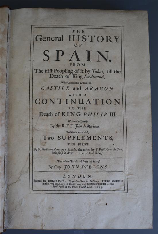 Mariana, Juan de - The General History of Spain, 1st edition in English, translated by John Stevens, folio,